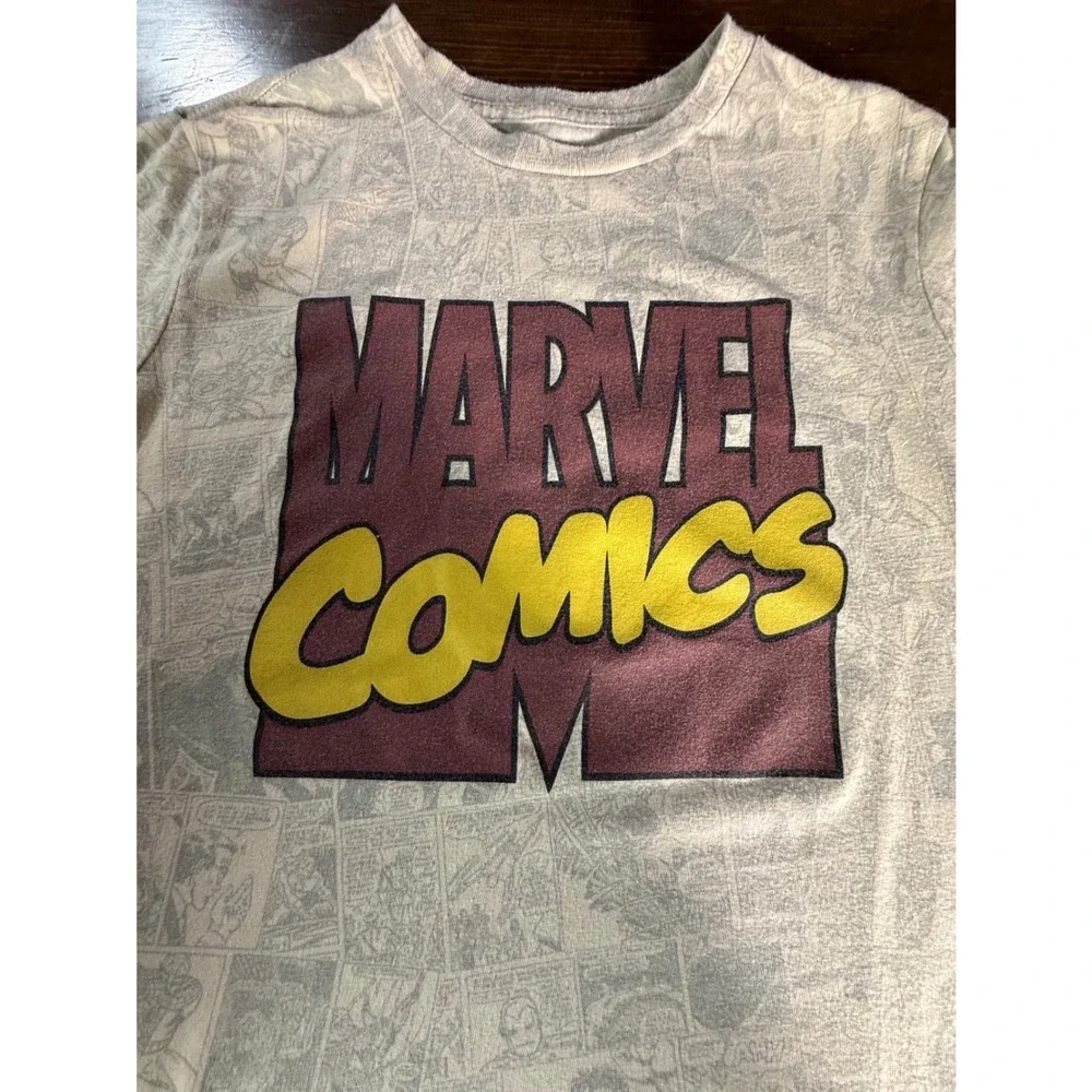 Marvel Comics Boys Graphic T-Shirt Grey All Over Print Comic Panels Size L 10/12